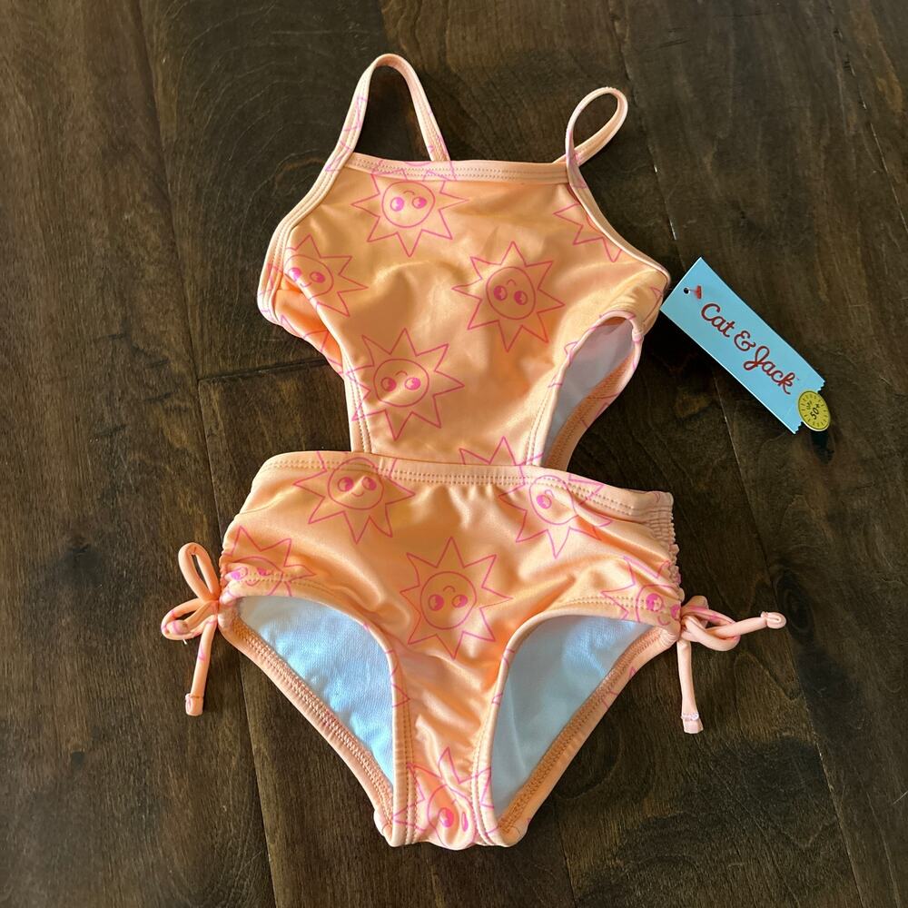 Cat and Jack Girls 18 Month Swimsuit One Piece Orange Sun NEW